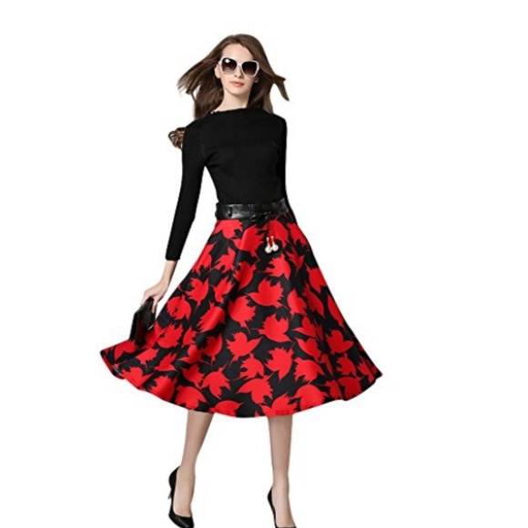 Dresses & Skirts - Floral Print Knitted Top Circle Dress XL